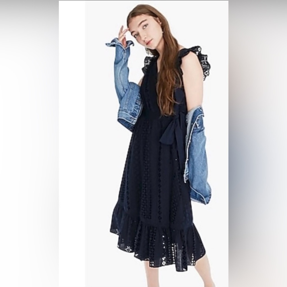 J Crew eyelet navy blue wrap dress